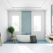White,And,Blue,Bathroom,Interior,With,A,Round,White,Tub,