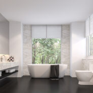 Luxurious,Bathroom,With,Natural,Views,3d,Render,the,Room,Has,Black