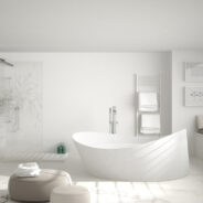 Modern,Classic,Bathroom,With,Big,Round,Carpet,,Large,Panoramic,Window,