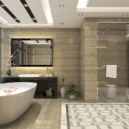 3d,Rendering,Modern,Loft,Bathroom,With,Luxury,Tile,Decor