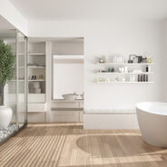 Minimalist,White,Scandinavian,Bathroom,With,Walk-in,Closet,,Classic,Scandinavian,Interior