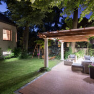Photo,Of,Garden,With,Covered,Patio,At,Night